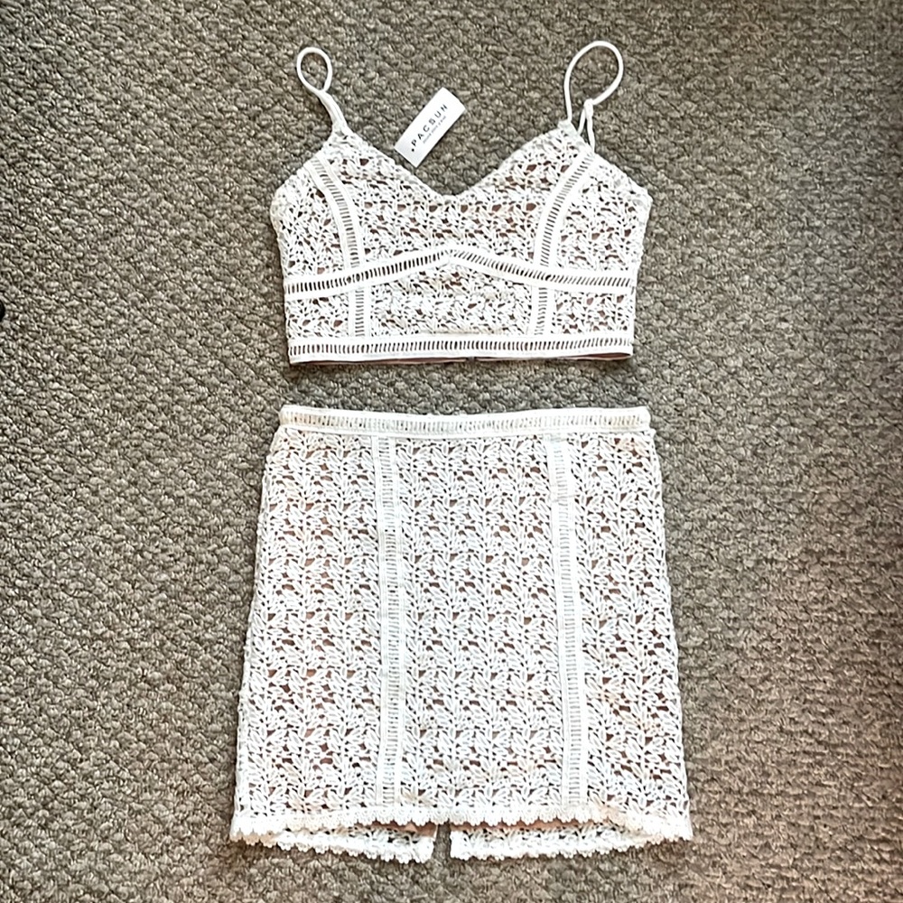 Pac Sun Kendall & Kylie white crop top size S (NWT) and skirt size M (NWOT)